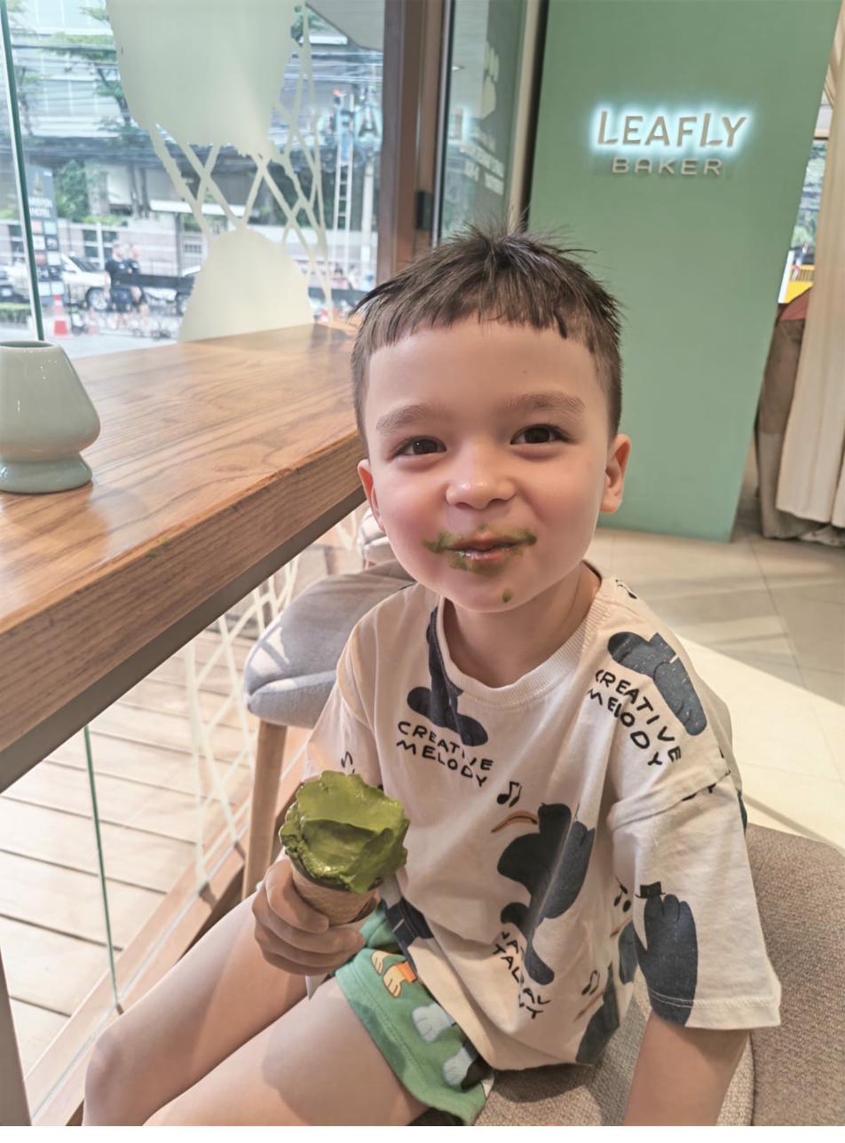 Chris with matcha ice cream